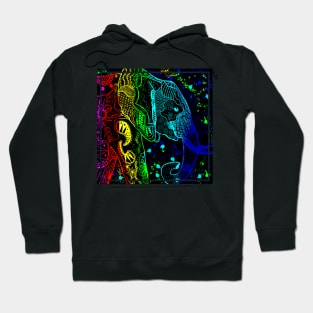 Rainbow Zentangle Elephant with Black Background Hoodie